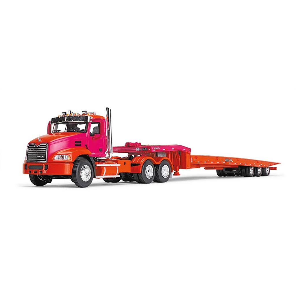 Mack Pinnacle Day Cab w/Talbert 5553TA Traveling-Axle Lowboy Trailer (Mack Orange/Fuchsia)