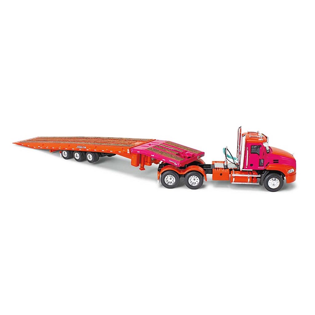 Mack Pinnacle Day Cab w/Talbert 5553TA Traveling-Axle Lowboy Trailer (Mack Orange/Fuchsia)