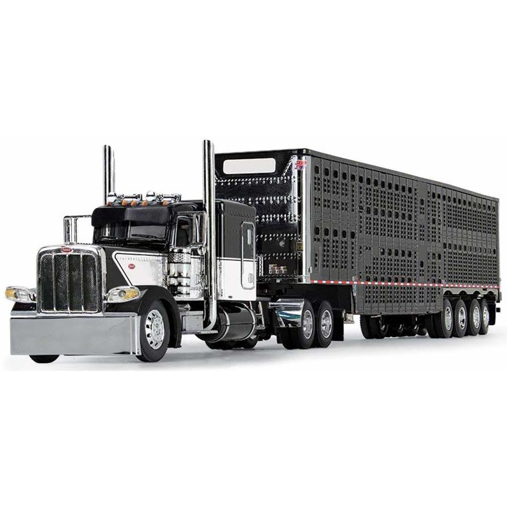 Peterbilt 389 w/53' Wilson Silverstar Quad-Axle Livestock Trailer (Black/White)