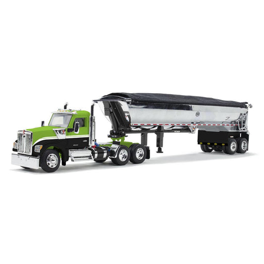 Kenworth W990 w/MAC Half Round End Dump Trailer (Lime Green/Black)