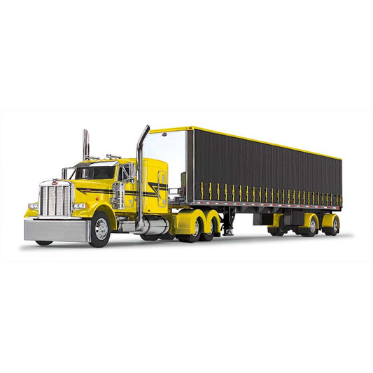 Peterbilt 379 60" FlattopSleeper Cab w/53' Spread Axle Utility Tautliner Trailer (Yellow/Black)