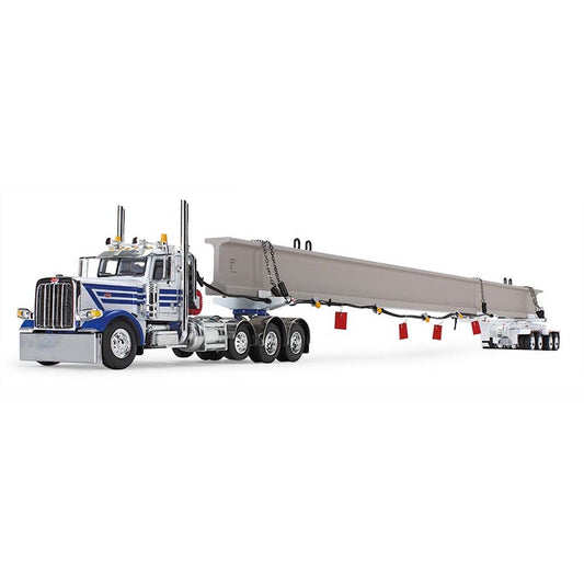 Peterbilt 389 w/ERMC 4-Axle Hydra-Steer Trailer with Bridge Beam Section Load (White/Blue)