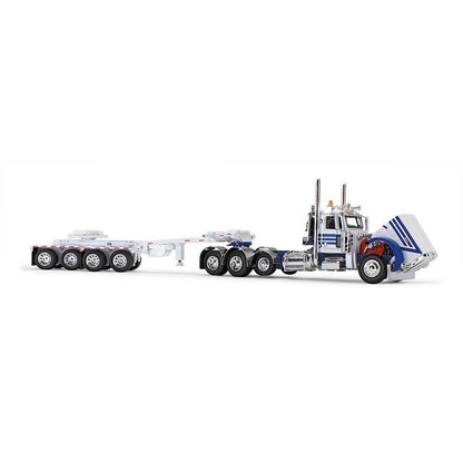 Peterbilt 389 w/ERMC 4-Axle Hydra-Steer Trailer with Bridge Beam Section Load (White/Blue)