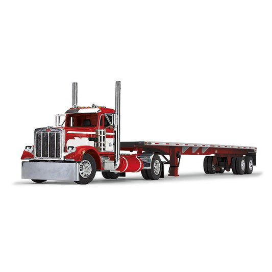 Peterbilt 359 Single Axle Day Cab w/48' Utility Flatbed Trailer (Red/White)