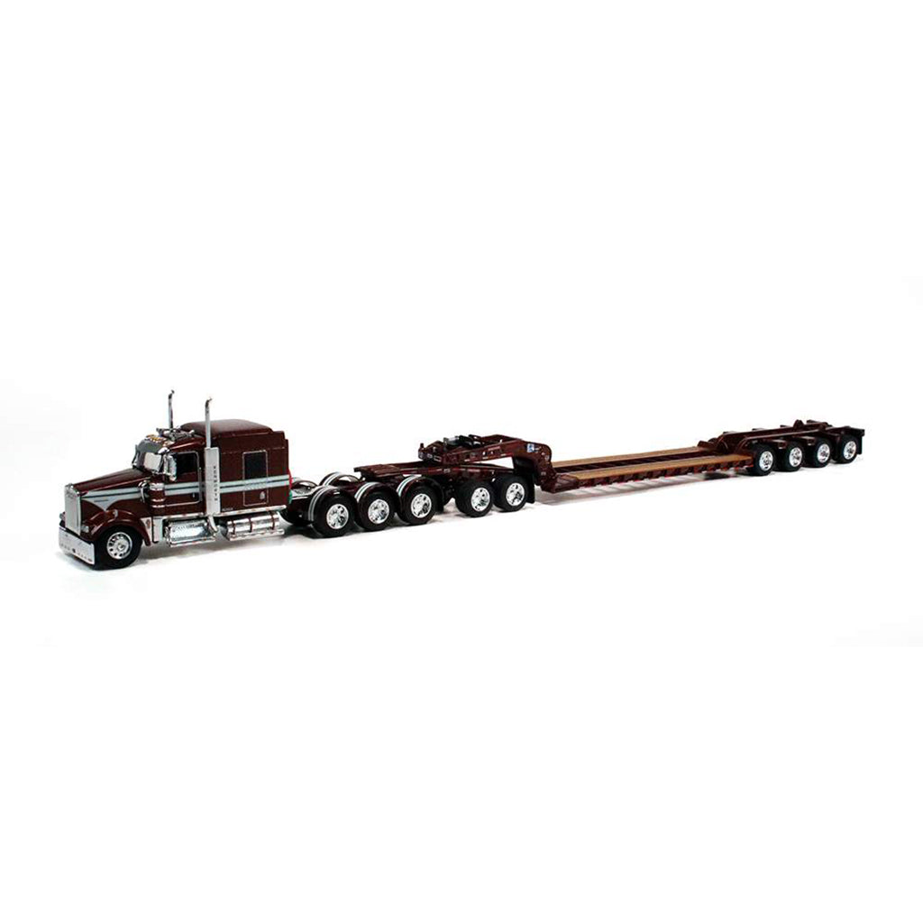 Kenworth W900L Tri-Axle w/Fontaine Magnitude Lowboy Trailer w/Flip Axle & Jeep (Brown)