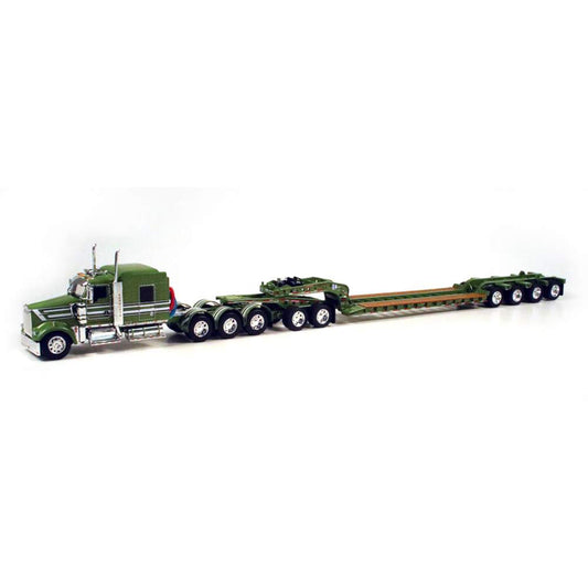 Kenworth W900L Tri-Axle w/Fontaine Magnitude Lowboy Trailer w/Flip Axle & Jeep (Green)