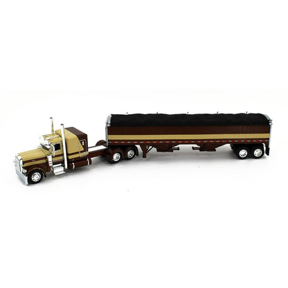 Peterbilt 389 60" Flattop Sleeper (Tan/Brown) w/45' Wilson High-Sided Pacesetter Grain Trailer (Tan/Brown w/Black Tarp)