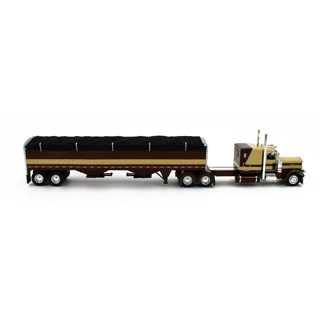 Peterbilt 389 60" Flattop Sleeper (Tan/Brown) w/45' Wilson High-Sided Pacesetter Grain Trailer (Tan/Brown w/Black Tarp)