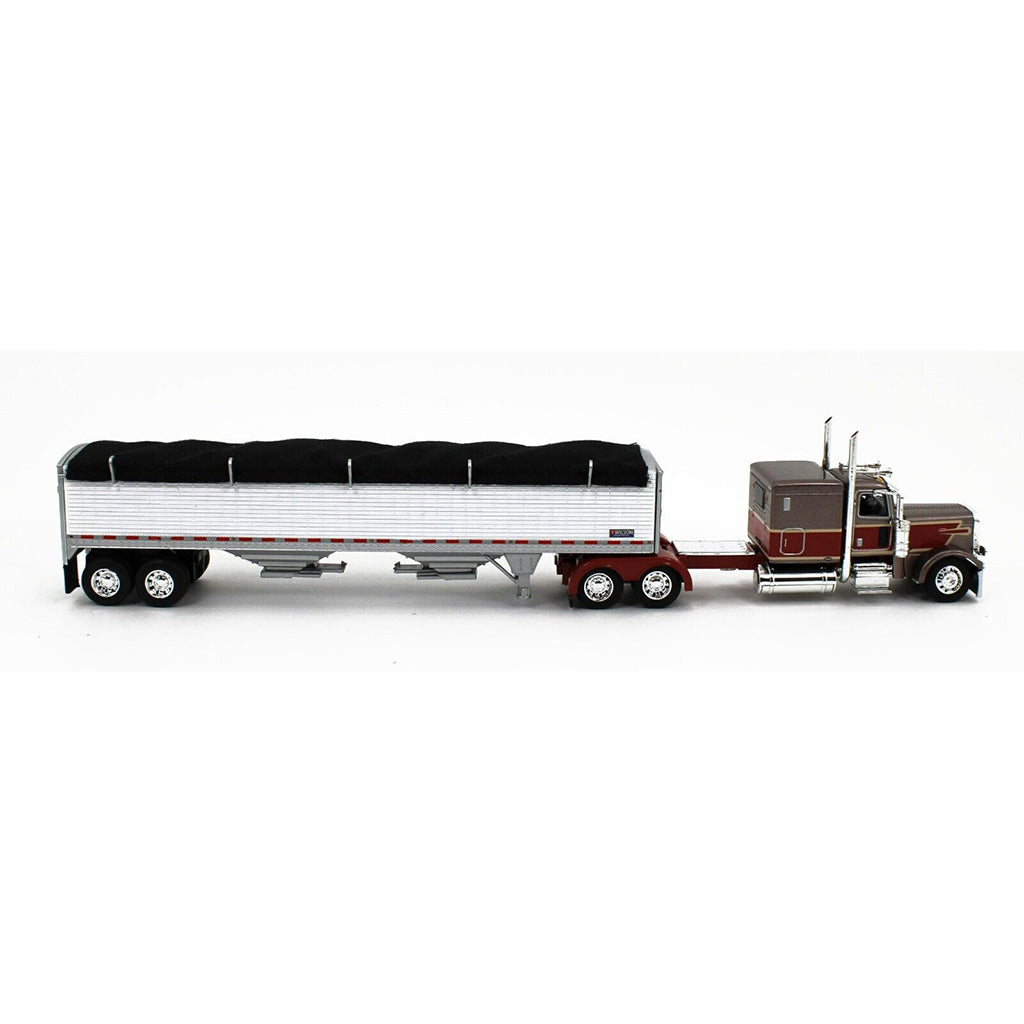 Peterbilt 389 60" Flattop Sleeper (Mocha/Red) w/45' Wilson High-Sided Pacesetter Grain Trailer (White w/Black Tarp)