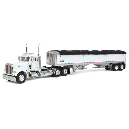 Peterbilt 379 Day Cab (White) with 45' Wilson Pacesetter Grain Trailer (White w/Black Tarp)