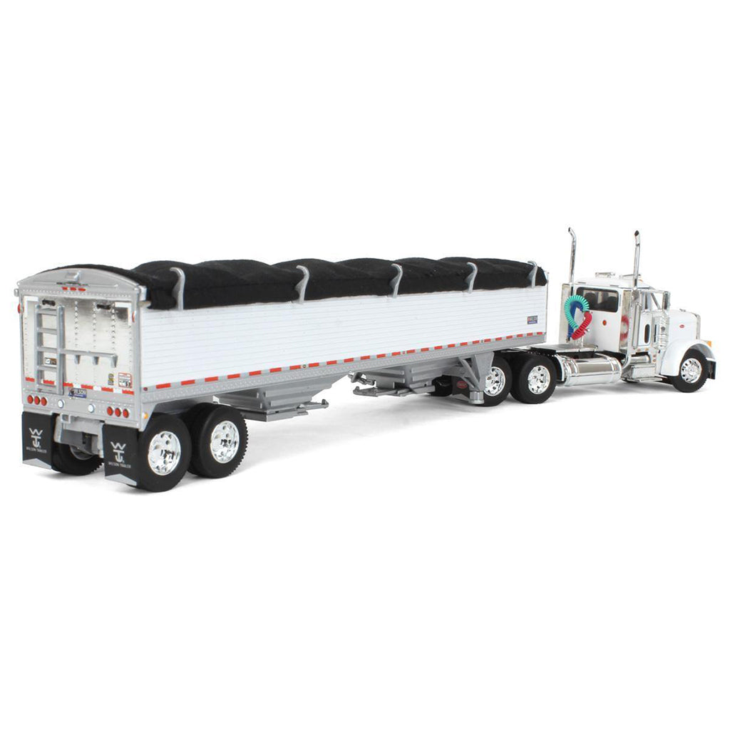 Peterbilt 379 Day Cab (White) with 45' Wilson Pacesetter Grain Trailer (White w/Black Tarp)