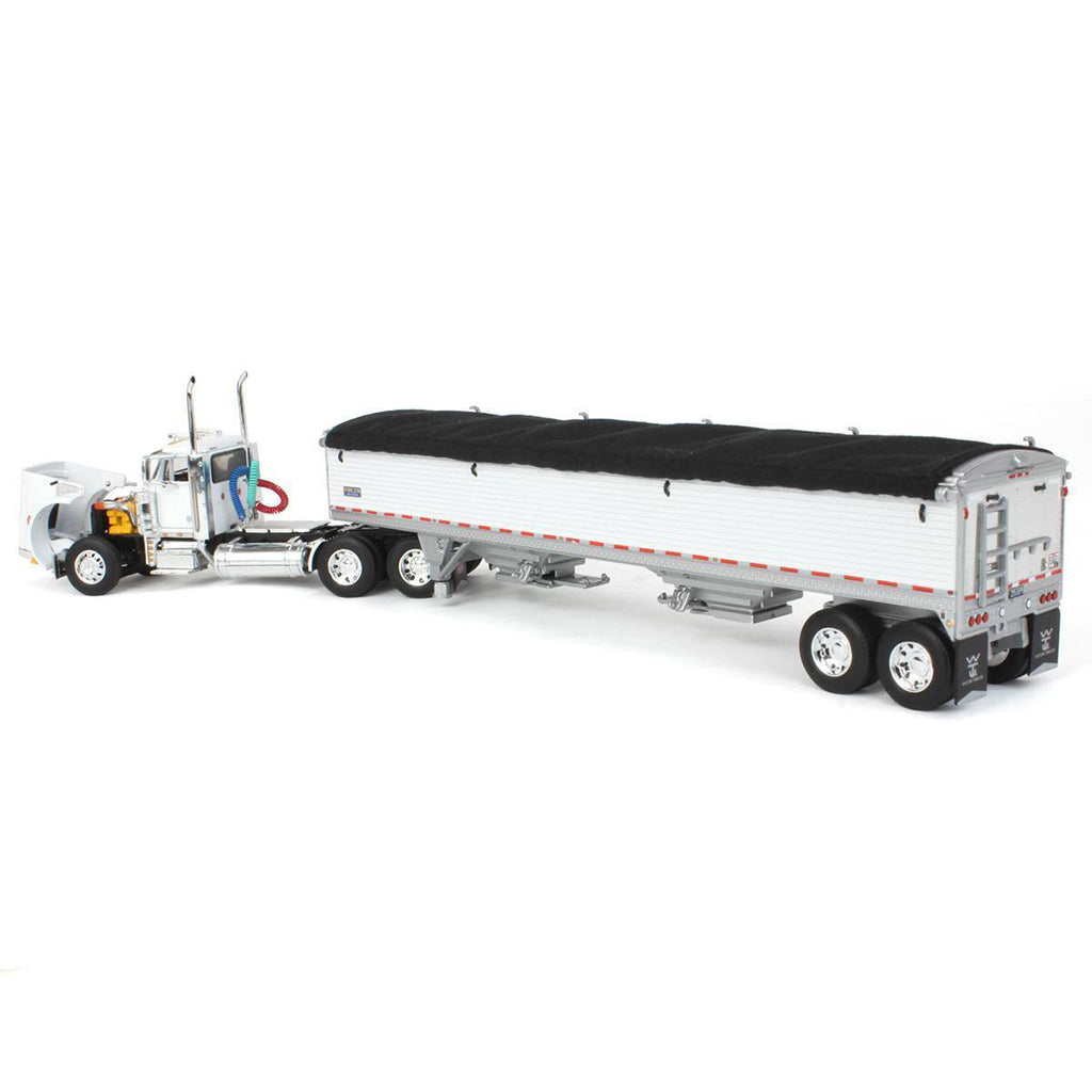 Peterbilt 379 Day Cab (White) with 45' Wilson Pacesetter Grain Trailer (White w/Black Tarp)