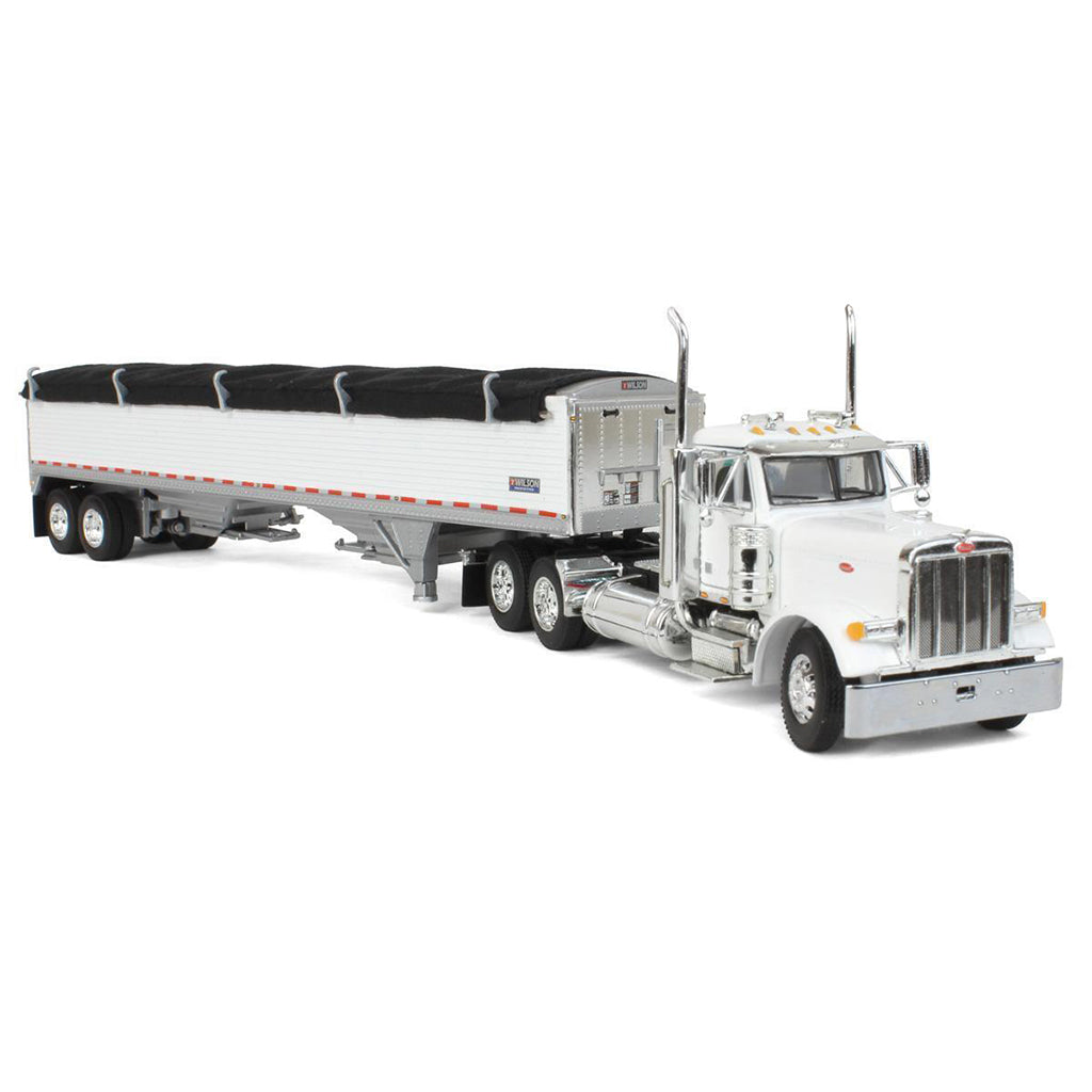 Peterbilt 379 Day Cab (White) with 45' Wilson Pacesetter Grain Trailer (White w/Black Tarp)