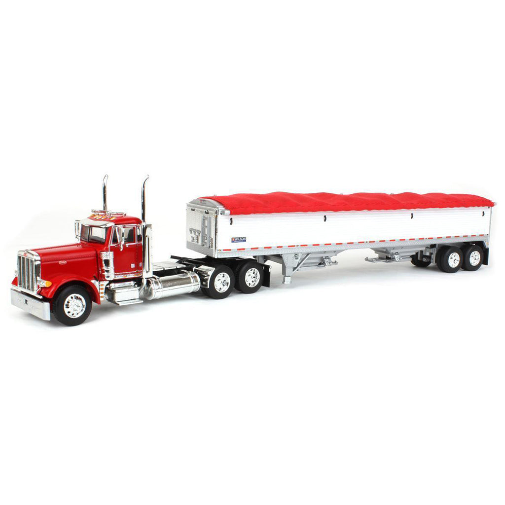 Peterbilt 379 Day Cab (Red) with 45' Wilson Pacesetter Grain Trailer (White w/Red Tarp)