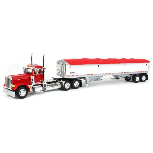 Peterbilt 379 Day Cab (Red) with 45' Wilson Pacesetter Grain Trailer (White w/Red Tarp)