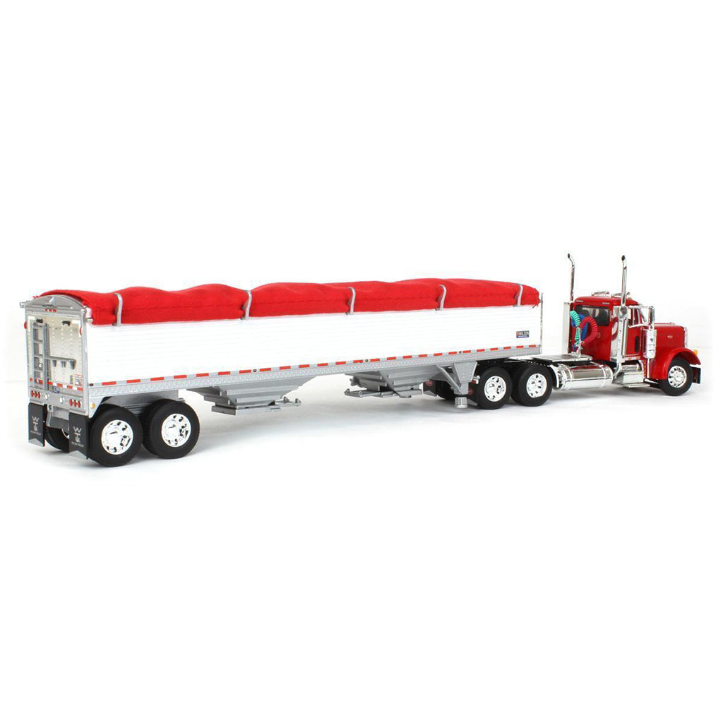 Peterbilt 379 Day Cab (Red) with 45' Wilson Pacesetter Grain Trailer (White w/Red Tarp)