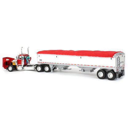 Peterbilt 379 Day Cab (Red) with 45' Wilson Pacesetter Grain Trailer (White w/Red Tarp)