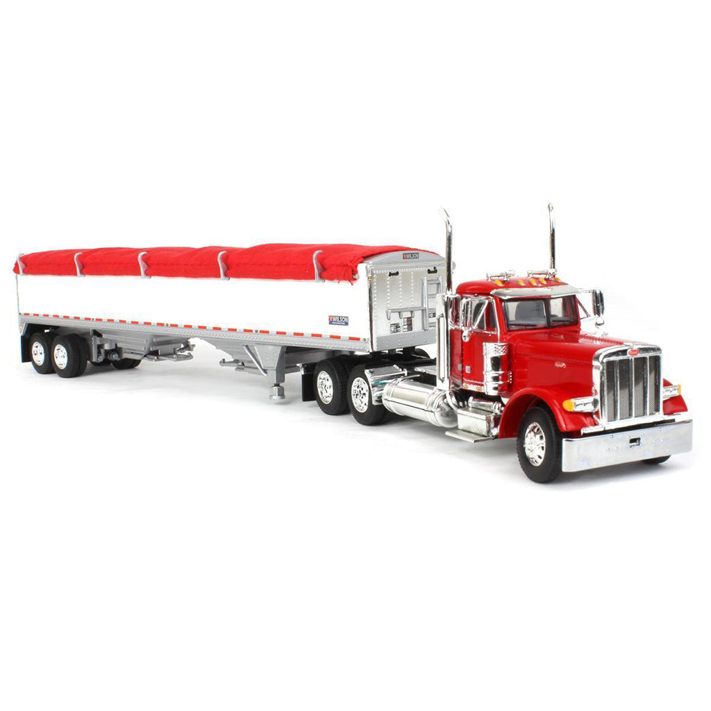 Peterbilt 379 Day Cab (Red) with 45' Wilson Pacesetter Grain Trailer (White w/Red Tarp)