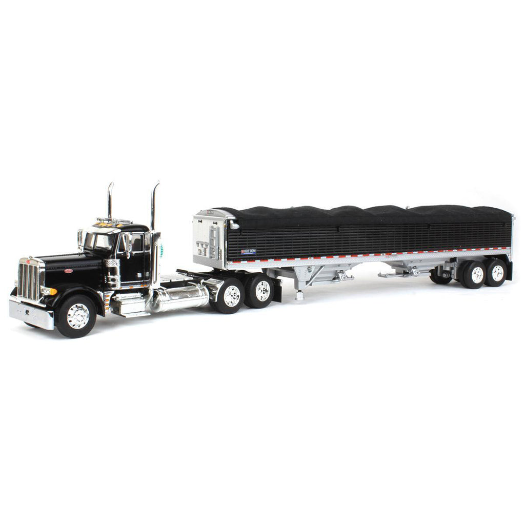 Peterbilt 379 Day Cab (Black) with 45' Wilson Pacesetter Grain Trailer (Black w/Black Tarp)