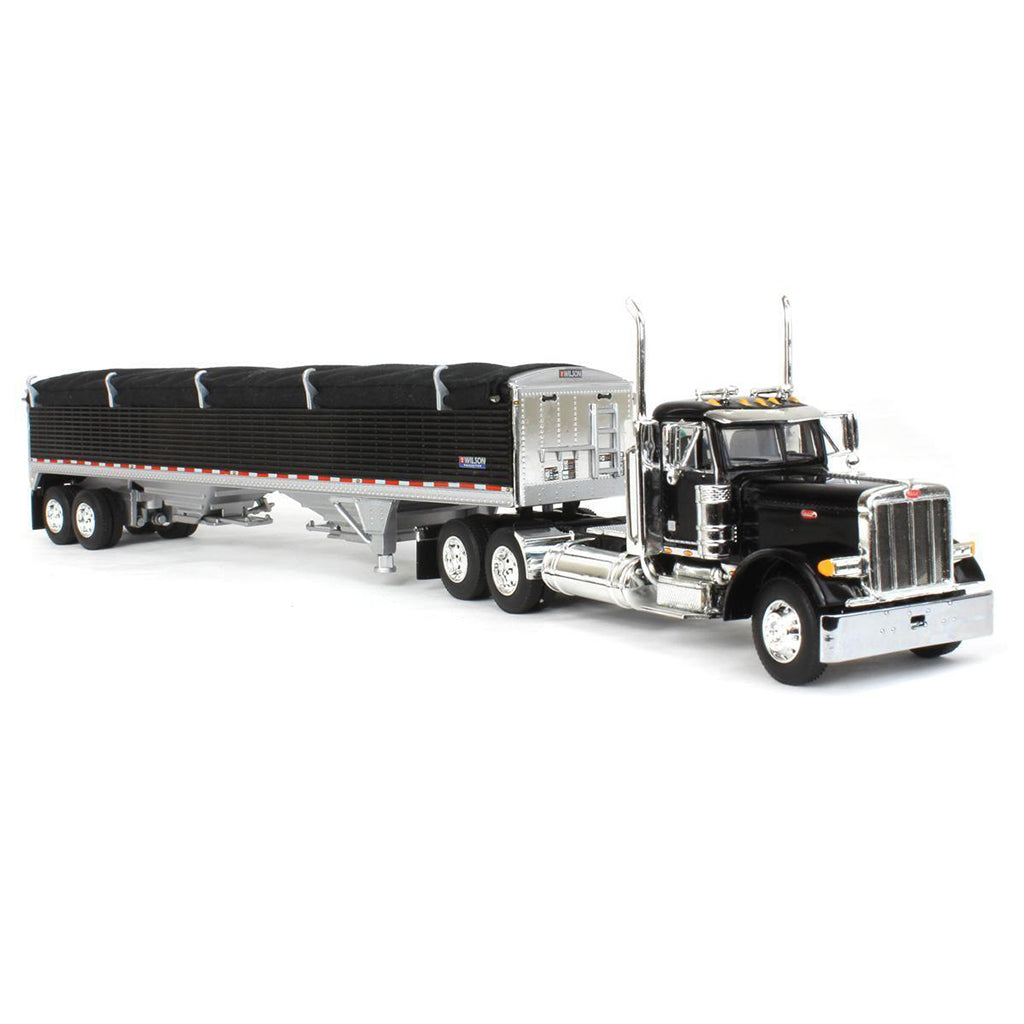 Peterbilt 379 Day Cab (Black) with 45' Wilson Pacesetter Grain Trailer (Black w/Black Tarp)