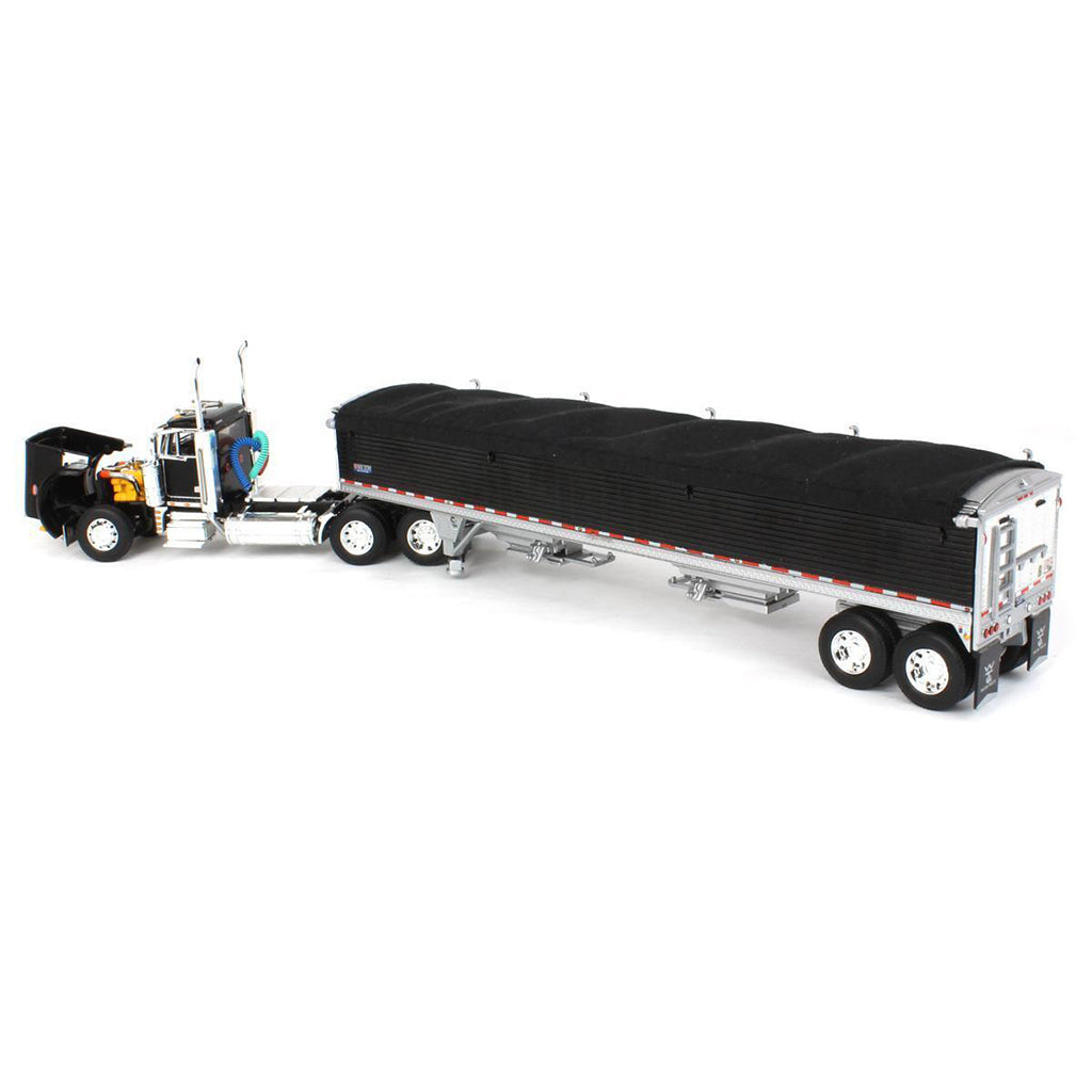 Peterbilt 379 Day Cab (Black) with 45' Wilson Pacesetter Grain Trailer (Black w/Black Tarp)