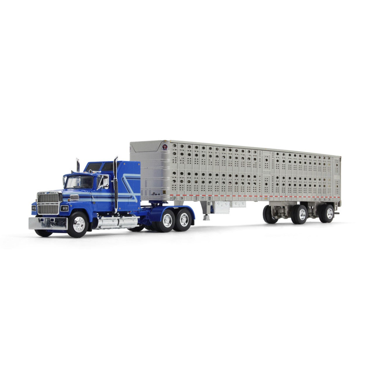 Ford LTL 9000 "Louisville" with 60" Pent House Sleeper and 53' Stockmaster PSAL Livestock Trailer (Blue/Silver)