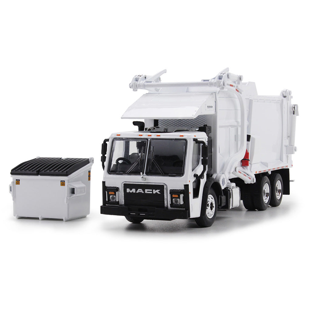 Mack LR w/McNeilus Meridian Front Load Refuse Truck Body and Trash Bin (White)