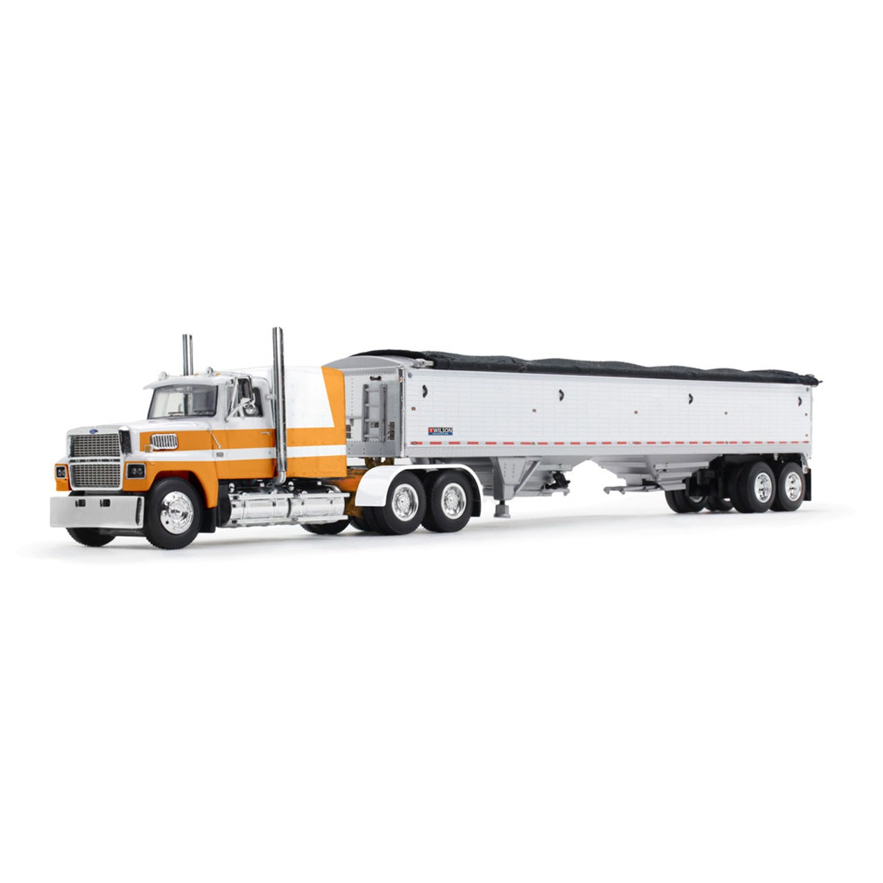 Ford LTL 9000 "Louisville" with 60" Flat Top Sleeper and Wilson 43' Pacesetter Grain Trailer (Orange/White)