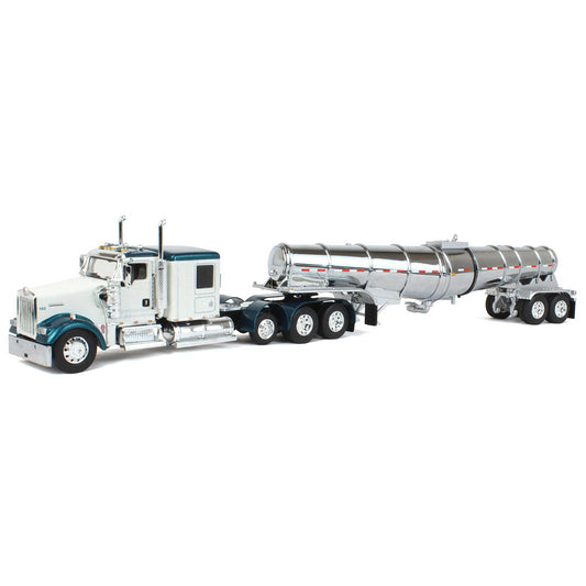 Kenworth W900L Tri-Axle w/Polar Deep Drop Tanker Trailer "TCT" (White/Teal/Chrome)