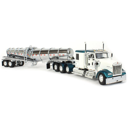 Kenworth W900L Tri-Axle w/Polar Deep Drop Tanker Trailer "TCT" (White/Teal/Chrome)