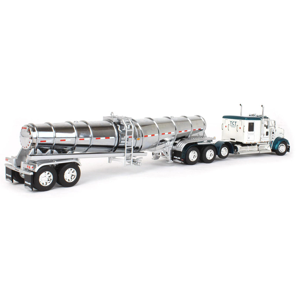 Kenworth W900L Tri-Axle w/Polar Deep Drop Tanker Trailer "TCT" (White/Teal/Chrome)