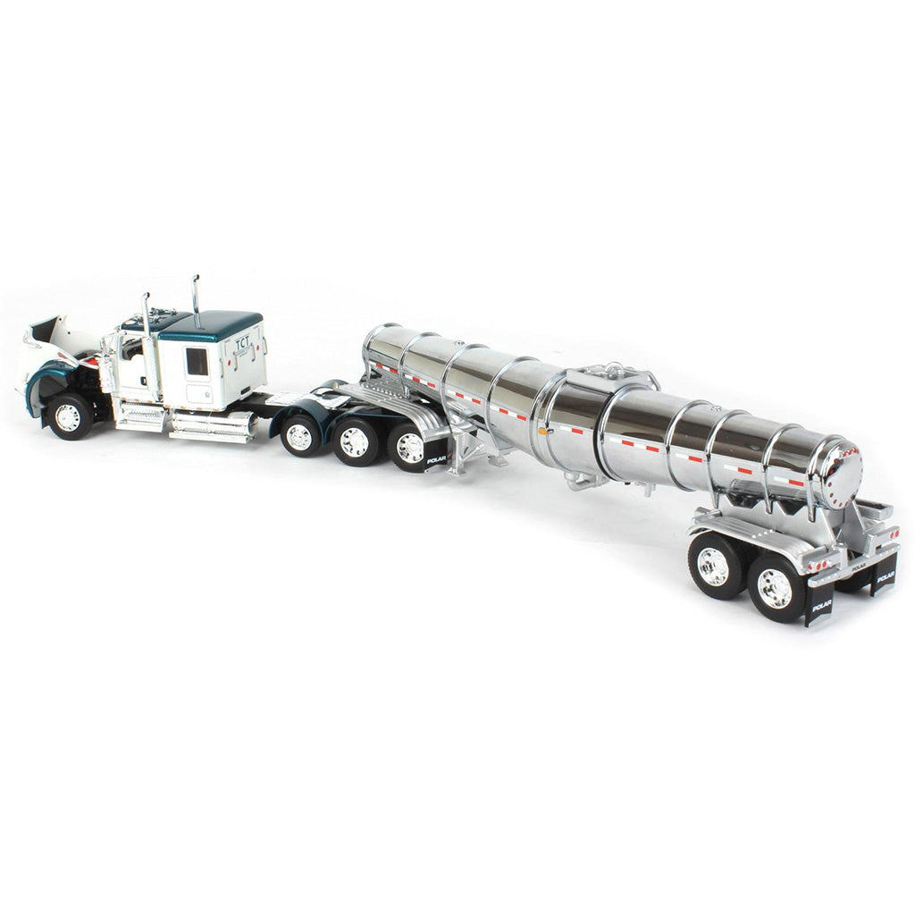 Kenworth W900L Tri-Axle w/Polar Deep Drop Tanker Trailer "TCT" (White/Teal/Chrome)