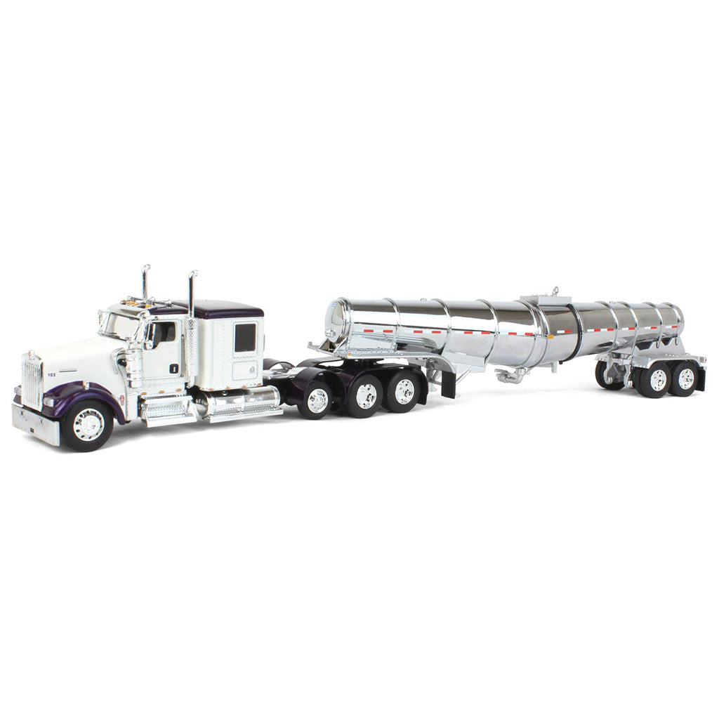 Kenworth W900L Tri-Axle w/Polar Deep Drop Tanker Trailer "TCT" (White/Violet/Chrome)