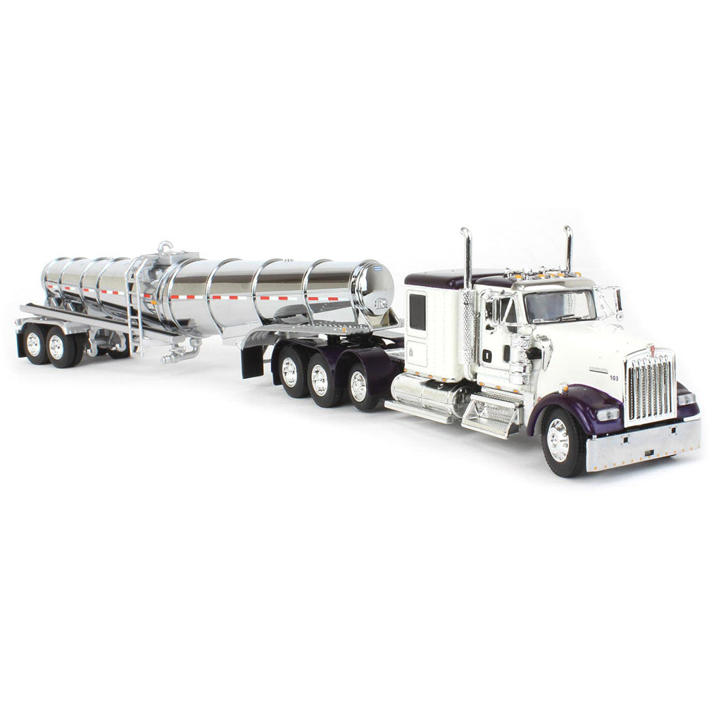 Kenworth W900L Tri-Axle w/Polar Deep Drop Tanker Trailer "TCT" (White/Violet/Chrome)