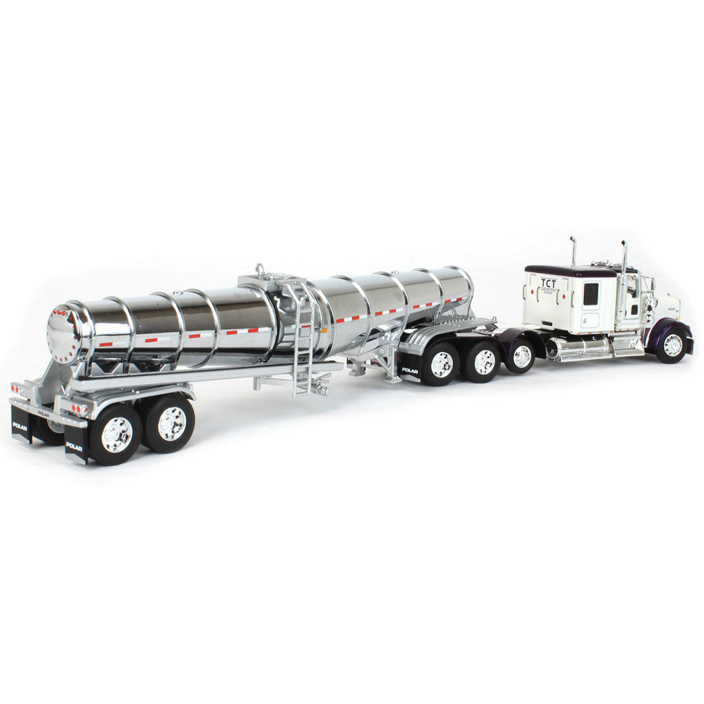 Kenworth W900L Tri-Axle w/Polar Deep Drop Tanker Trailer "TCT" (White/Violet/Chrome)