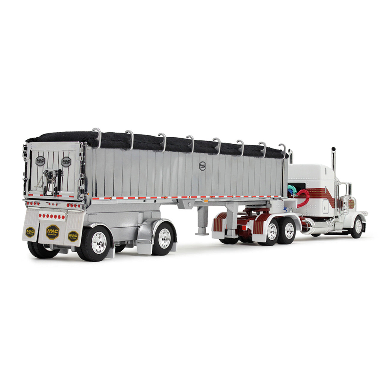 Peterbilt 389 w/MAC Coal Square Bottom Spread-Axle End Dump Trailer (White/Red/Gold)