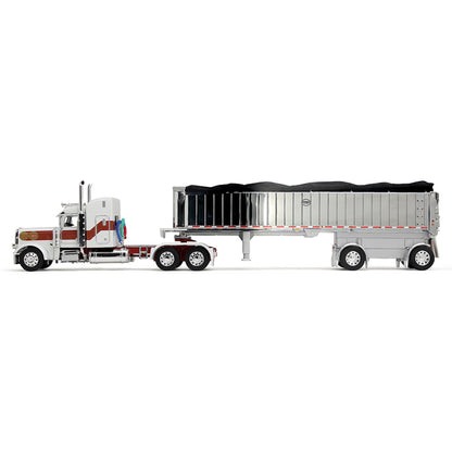Peterbilt 389 w/MAC Coal Square Bottom Spread-Axle End Dump Trailer (White/Red/Gold)