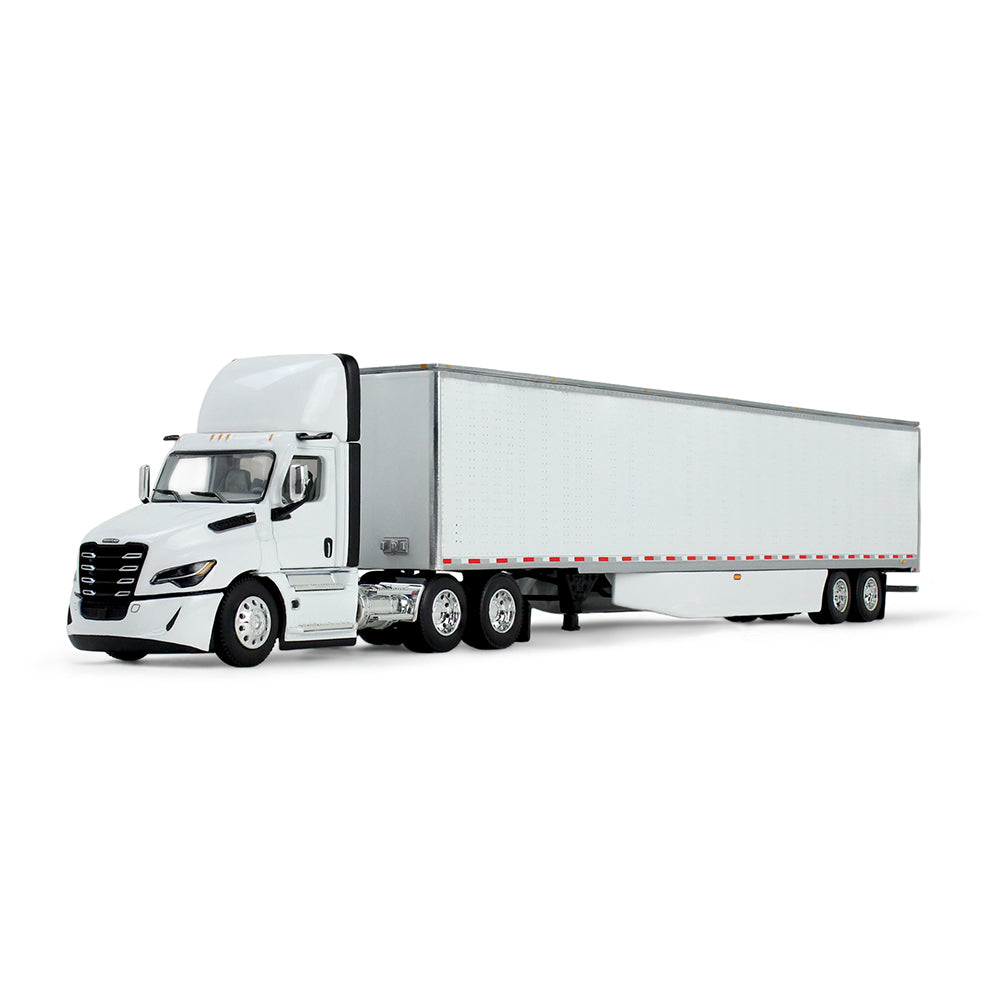White truck with a trailer on a white background