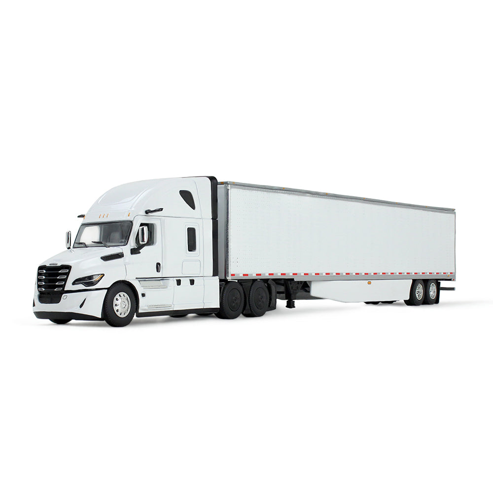 White semi-truck with a trailer on a white background