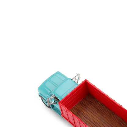 An turquoise GMC grain truck model with a red grain bed and turquoise wheels, shown on a clean white background.