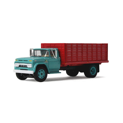 An turquoise GMC grain truck model with a red grain bed and turquoise wheels, shown on a clean white background.