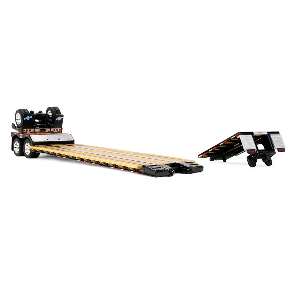 Model of a Machinery Lowboy Trailer on a White Background