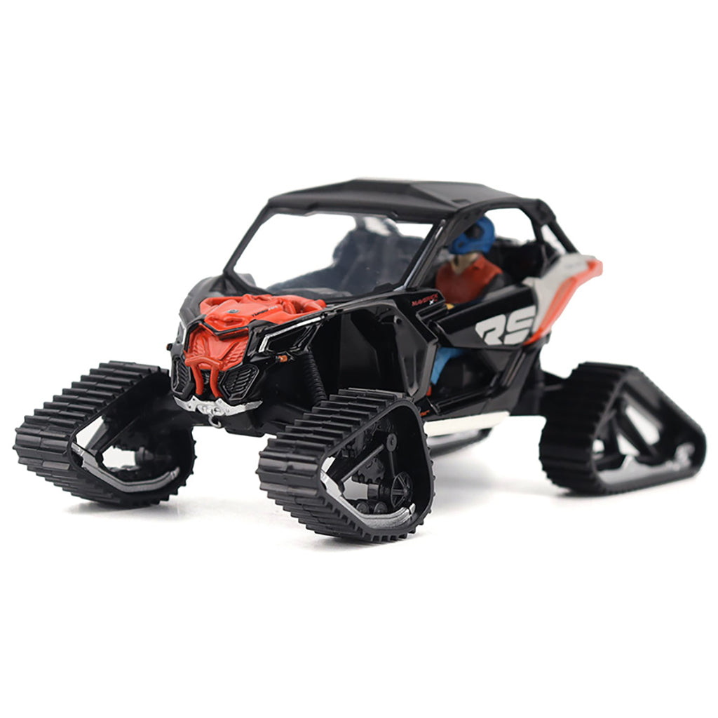 Model of a Can-Am Maverick X3 X rs Turbo RR Side-by-Side Winter Version ATV with Tracks (Chalk Gray/Magma Red) on a White Background