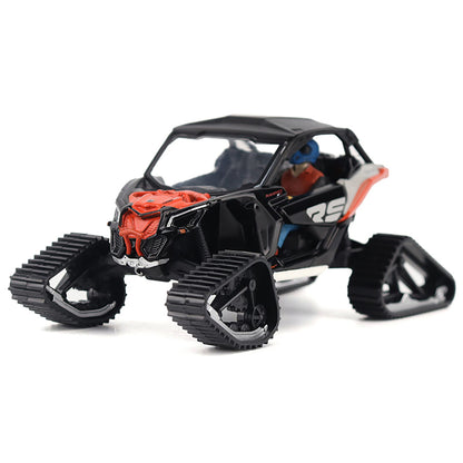 Model of a Can-Am Maverick X3 X rs Turbo RR Side-by-Side Winter Version ATV with Tracks (Chalk Gray/Magma Red) on a White Background