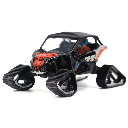 Model of a Can-Am Maverick X3 X rs Turbo RR Side-by-Side Winter Version ATV with Tracks (Chalk Gray/Magma Red) on a White Background