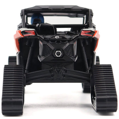 Model of a Can-Am Maverick X3 X rs Turbo RR Side-by-Side Winter Version ATV with Tracks (Chalk Gray/Magma Red) on a White Background