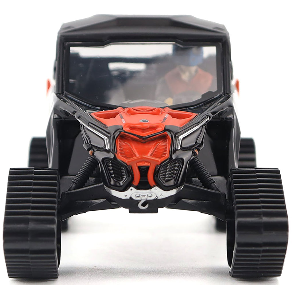 Model of a Can-Am Maverick X3 X rs Turbo RR Side-by-Side Winter Version ATV with Tracks (Chalk Gray/Magma Red) on a White Background