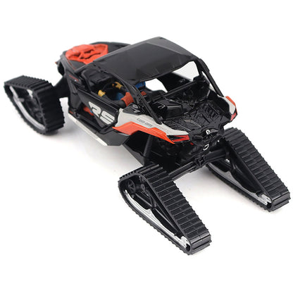Model of a Can-Am Maverick X3 X rs Turbo RR Side-by-Side Winter Version ATV with Tracks (Chalk Gray/Magma Red) on a White Background