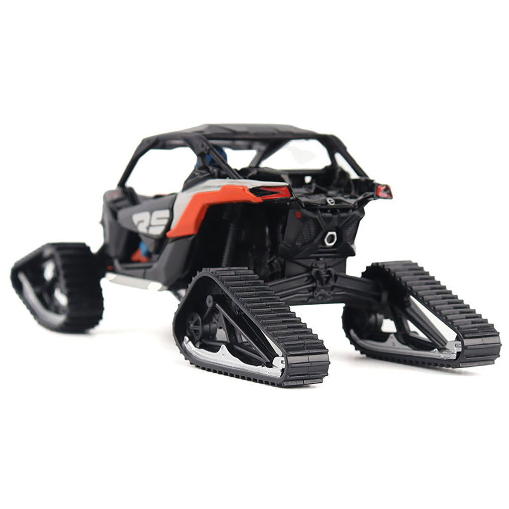 Model of a Can-Am Maverick X3 X rs Turbo RR Side-by-Side Winter Version ATV with Tracks (Chalk Gray/Magma Red) on a White Background