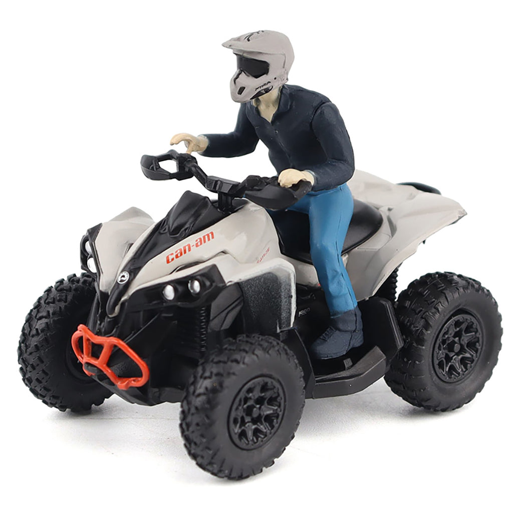Model of a person riding a Can-Am ATV on a white background